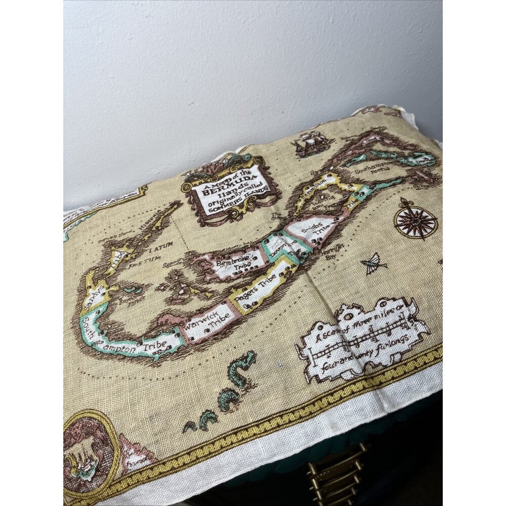Vintage 100% Pure Irish Linen Bermuda Map Tea Towel 19'' x 13.5'' Ireland